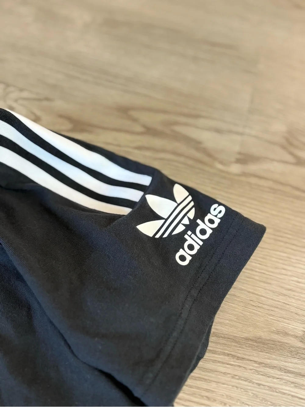 adidas Black Short-Sleeve Trefoil Stripe Tee